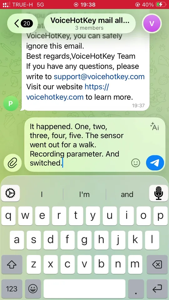 Transkribierter Text in Telegram eingefügt