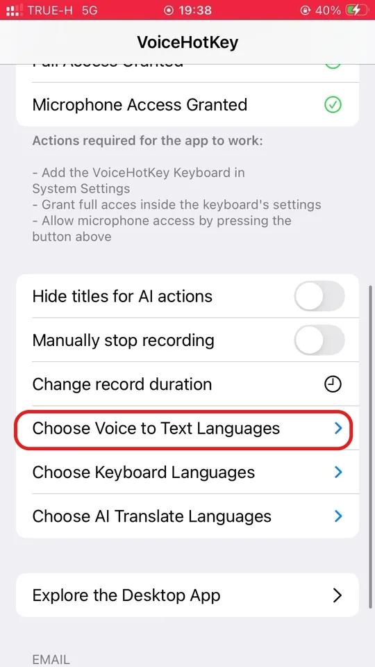 VoiceHotKey Einstellungsoptionen