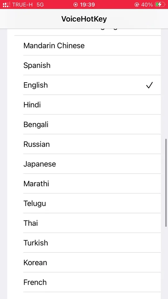 Auswahl der Voice to Text Sprachen