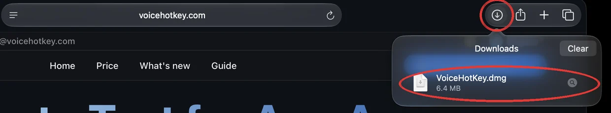 Safari-Downloadliste mit VoiceHotKey.dmg