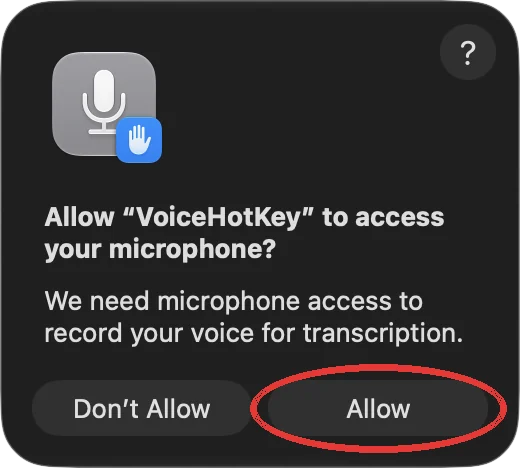 macOS-Anfrage für Mikrofonzugriff mit der Schaltfläche Erlauben