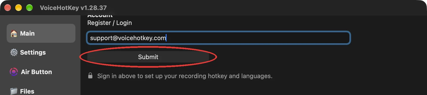 E-Mail-Feld in VoiceHotKey mit der Schaltfläche Senden